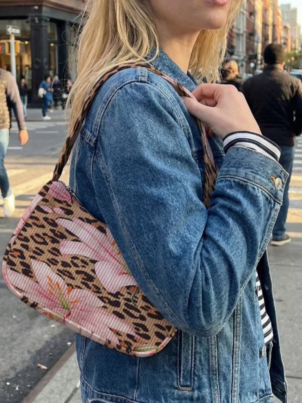 Pink Floral Leopard Print Shoulder Bag